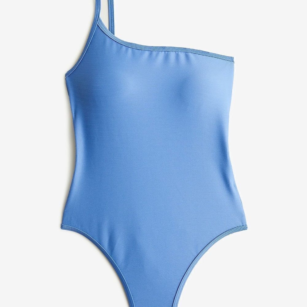 NWOT New J. crew Ribbed One Strap One Piece Swimsuit 0 Retro Blue Clean Lines
